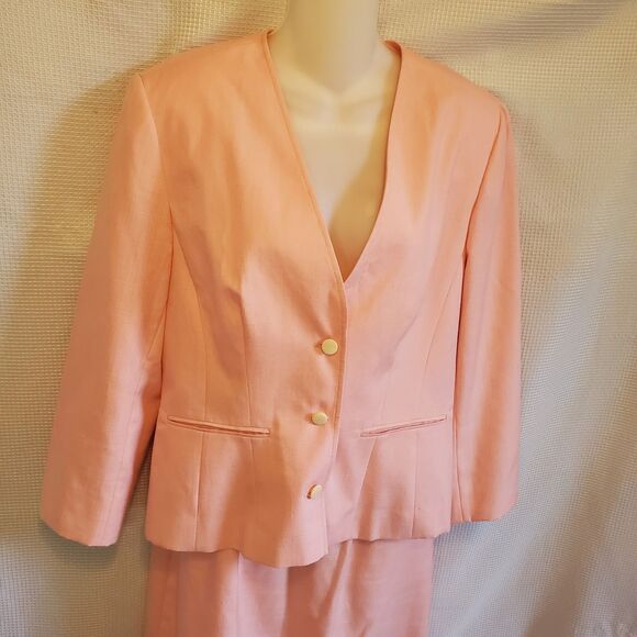 New Vintage Pendleton Silk Blend 2 Piece Midi Skirt Suit Sz 10/12 Pink Spring - Picture 2 of 16